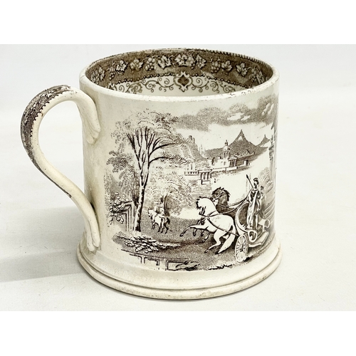 124 - An early to mid 19th century tankard mug with classical Roman pattern. 14x11x10cm