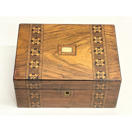 56 - A Victorian Tunbridge Ware walnut jewellery box. 30.5x22.5x14cm