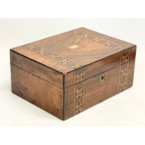 56 - A Victorian Tunbridge Ware walnut jewellery box. 30.5x22.5x14cm