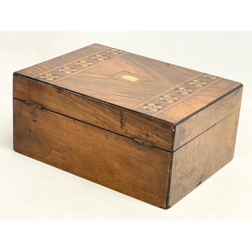 56 - A Victorian Tunbridge Ware walnut jewellery box. 30.5x22.5x14cm