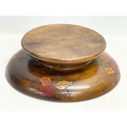 89 - A large early 20th century pokerwork centrepiece bowl. 33x10cm