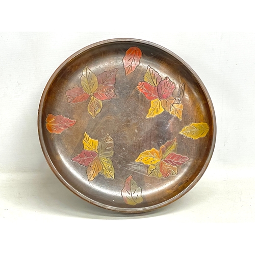 89 - A large early 20th century pokerwork centrepiece bowl. 33x10cm