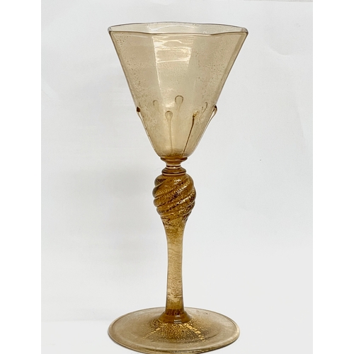 97 - A set of 6 early 20th century Venetian Murano wine glasses by Antonio Salviati. 18cm