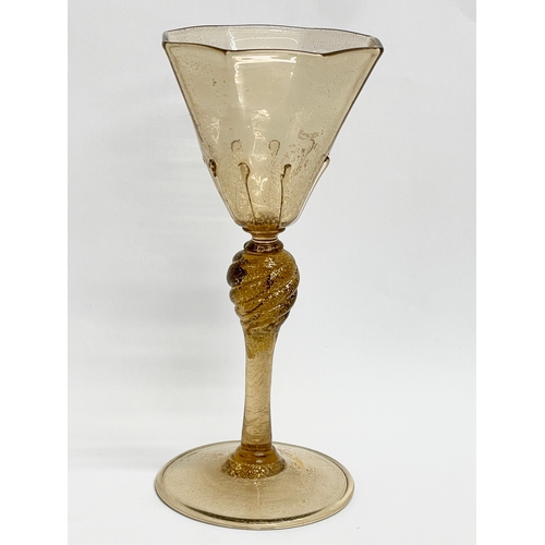 98 - A set of 6 early 20th century Venetian Murano wine glasses by Antonio Salviati. 6.5x14.5cm