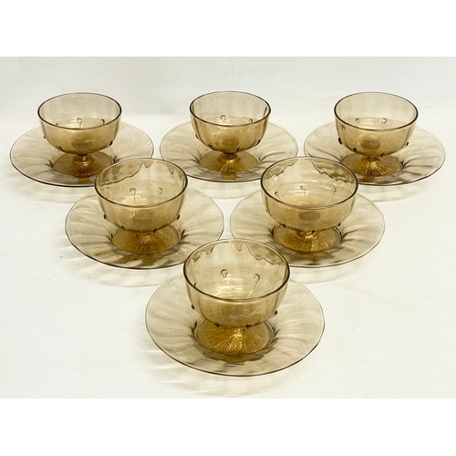 100 - A set of 6 early 20th century Venetian Murano Glass dessert bowls and saucers by Antonio Salviati