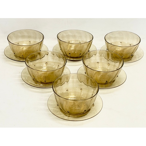 101 - A set of 6 early 20th century Venetian Murano Glass dessert bowls with saucers, by Antonio Salviati.... 