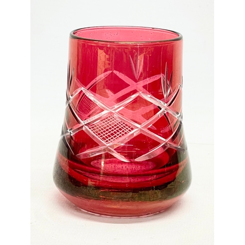 166 - A set of 5 vintage Ruby tumbler glasses. 9cm