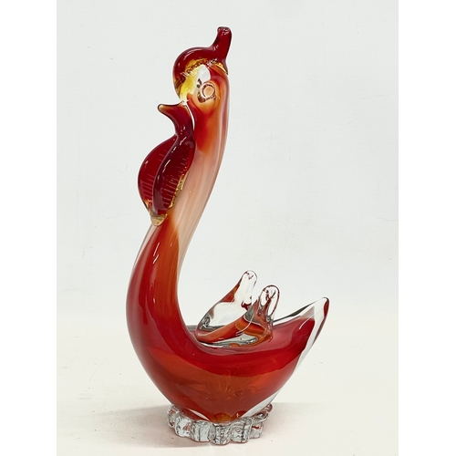 167 - 2 vintage Murano Glass roosters. Largest 26cm