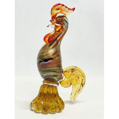 167 - 2 vintage Murano Glass roosters. Largest 26cm