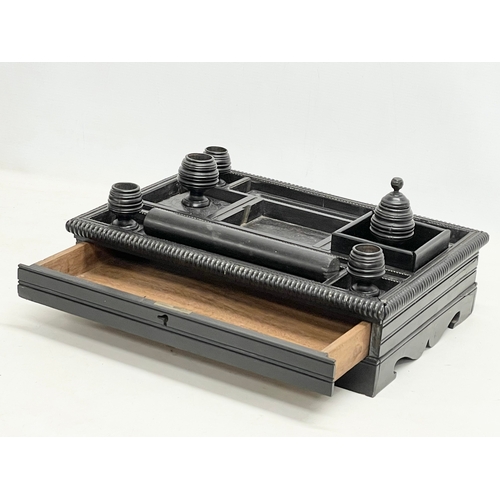 194 - A mid 19th century Anglo Indian ebonised desktop organiser. 36.5x27x12cm