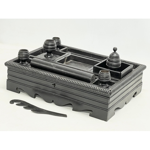 194 - A mid 19th century Anglo Indian ebonised desktop organiser. 36.5x27x12cm