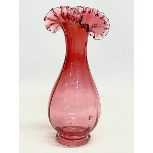 268 - 3 pieces of 19th century Ruby Glass. Bohemian Glass candlestick 23cm. A Victorian sweet jar with lid... 