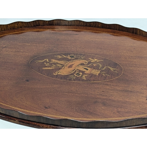 195 - An Edwardian inlaid mahogany serving tray with brass handles. 63x43.5cm