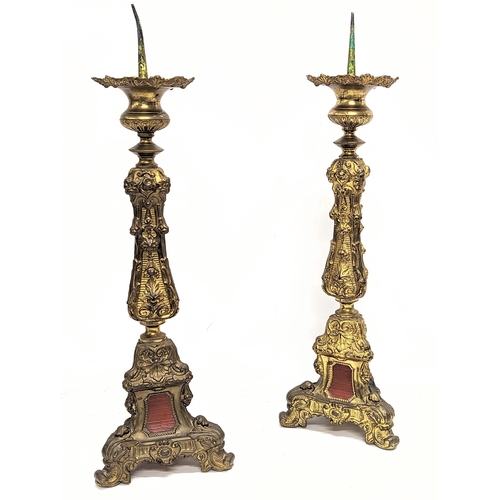 30B - A large pair of 19th century French ornate ecclesiastical brass candlesticks. Circa 1860/1870s. 69cm