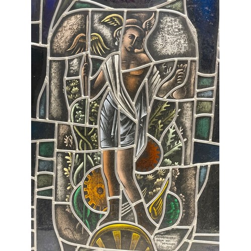 30I - A vintage signed stained glass panel of a religious figure. Signed by Dutch artist. 61.5x81.5cm