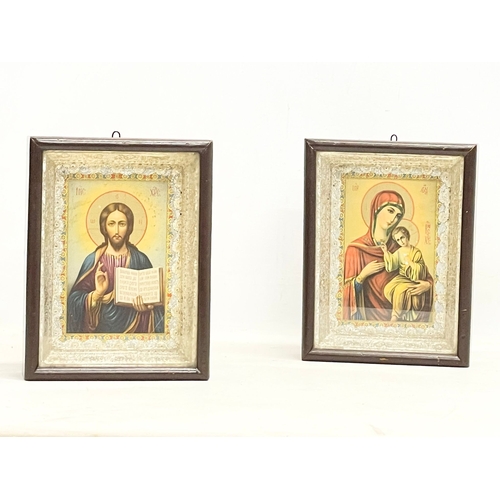 30K - A pair of 19th century icon pictures in shadow box frames. 20x7x26.5cm