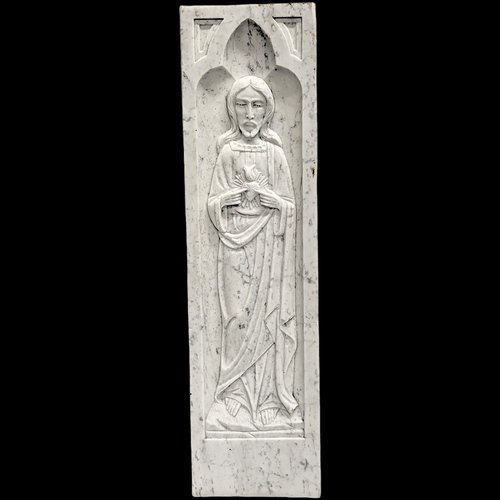 30L - A late 19th century carved marble panel with image of jesus. 18x7.5x66.5cm