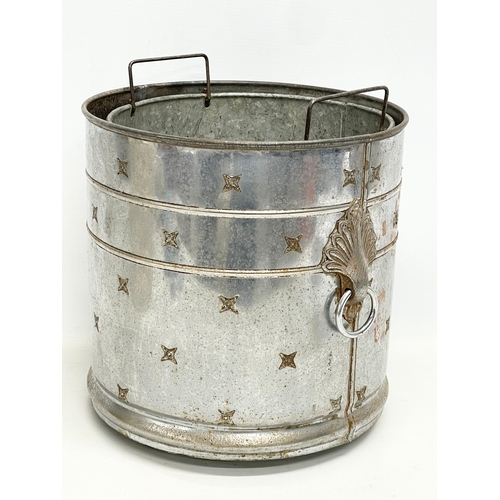 385K - A vintage galvanised coal bucket with linen and a waste basket. 30x28cm