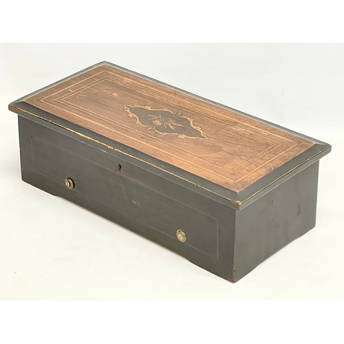 30M - A Victorian inlaid rosewood music box. 42x20x12.5cm