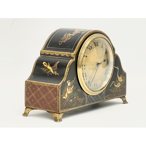 8 - An early 20th century Chinoiserie decorated mantle clock with French movement. 19x7.5x13.5cm