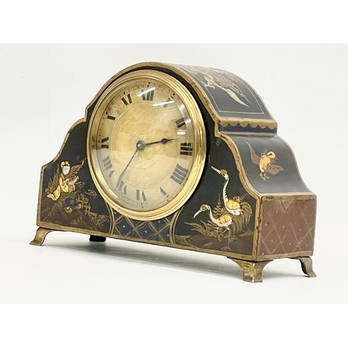 8 - An early 20th century Chinoiserie decorated mantle clock with French movement. 19x7.5x13.5cm