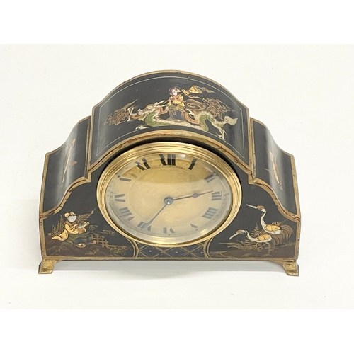 8 - An early 20th century Chinoiserie decorated mantle clock with French movement. 19x7.5x13.5cm