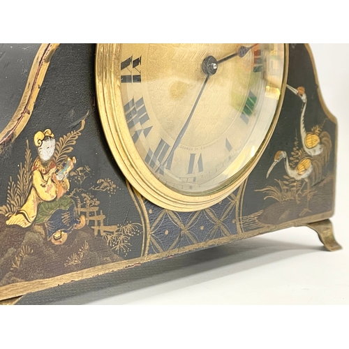 8 - An early 20th century Chinoiserie decorated mantle clock with French movement. 19x7.5x13.5cm