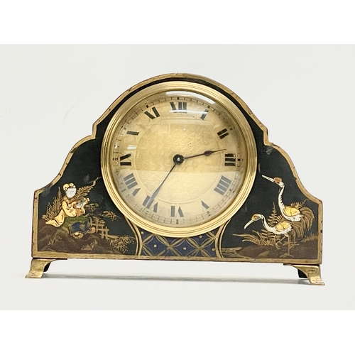 8 - An early 20th century Chinoiserie decorated mantle clock with French movement. 19x7.5x13.5cm