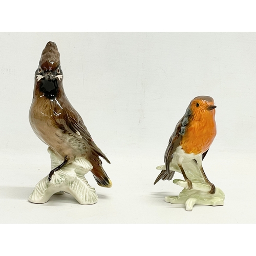 67 - 3 1960’s Goebel pottery birds. A Goebel Waxwing 17cm. A Goebel Robin 12.5cm. A Goebel Hawfinch 16cm.