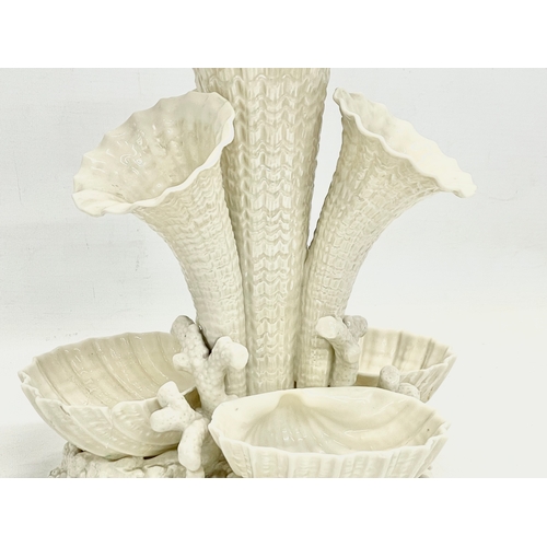 24 - A late 19th century 2nd period Belleek pottery Marine centrepiece. 22x22x28cm