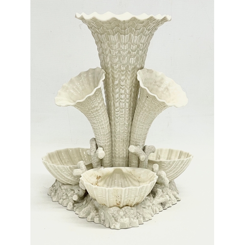 24 - A late 19th century 2nd period Belleek pottery Marine centrepiece. 22x22x28cm