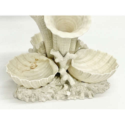 24 - A late 19th century 2nd period Belleek pottery Marine centrepiece. 22x22x28cm