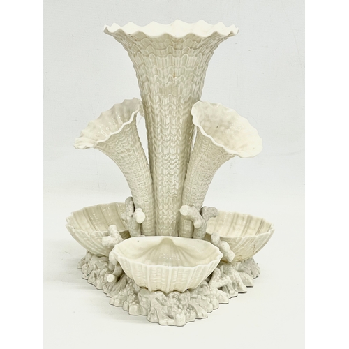 24 - A late 19th century 2nd period Belleek pottery Marine centrepiece. 22x22x28cm