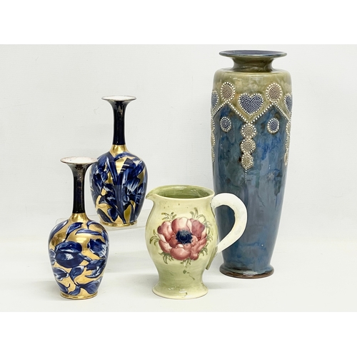 70 - A good collection of pottery. Including a large Royal Doulton Lambeth Art Nouveau style vase 36cm. A... 