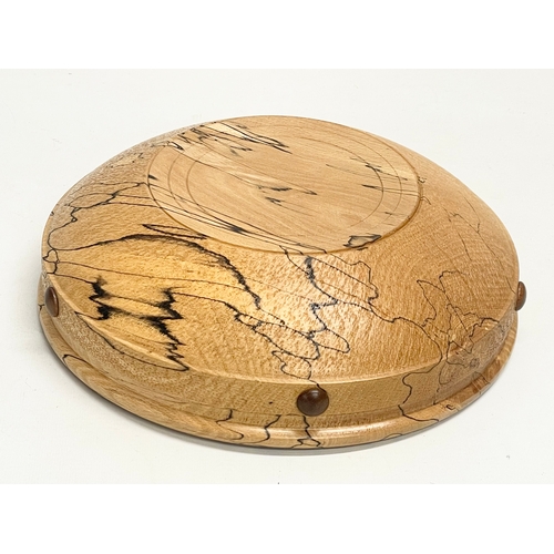 71 - A vintage Spalted Beech fruit bowl with afromosia studs. 27x8cm