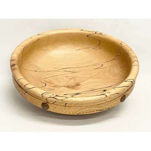 71 - A vintage Spalted Beech fruit bowl with afromosia studs. 27x8cm