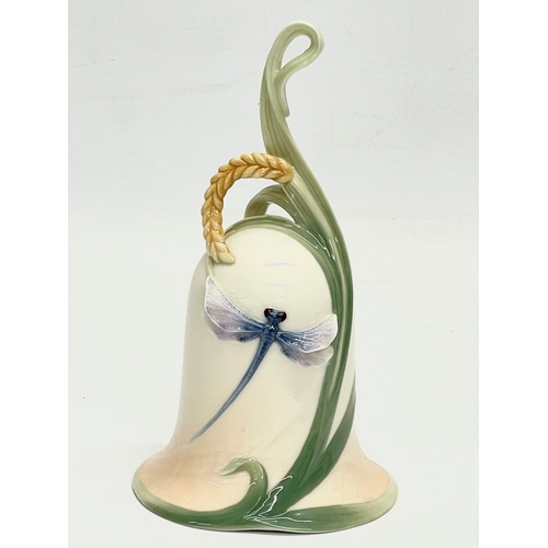 74 - 2 pieces of Franz ‘Dragonfly’ porcelain. A vase and bell. Bell measures 16cm