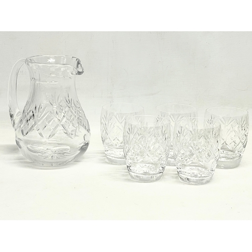 211 - 5 crystal whisky glasses and matching jug.