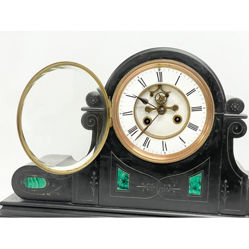 234 - A large Victorian slate mantle clock by C.J & Co. French movement. With key and pendulum.