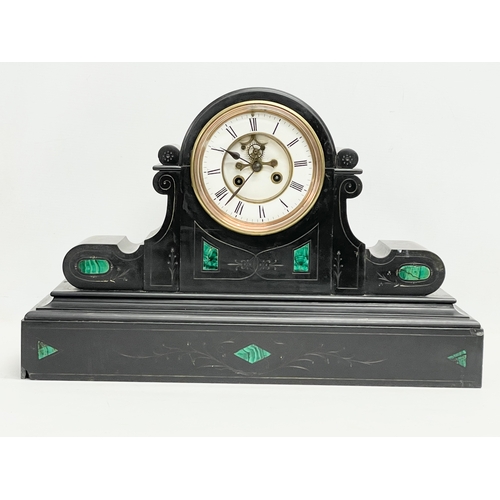 234 - A large Victorian slate mantle clock by C.J & Co. French movement. With key and pendulum.