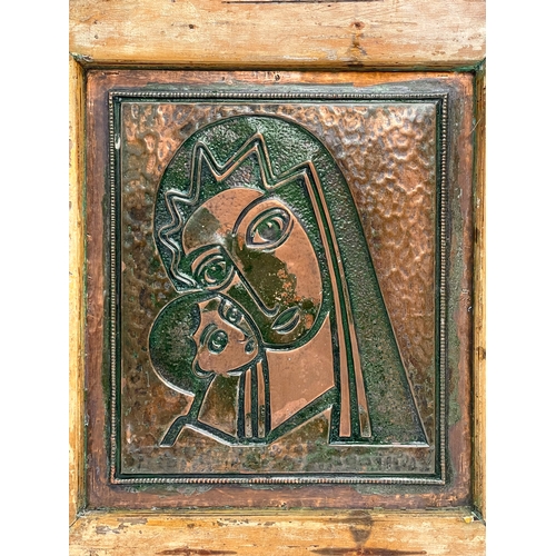 81 - An early 20th century Madonna and Child copper panel on wooden frame. 45x49cm