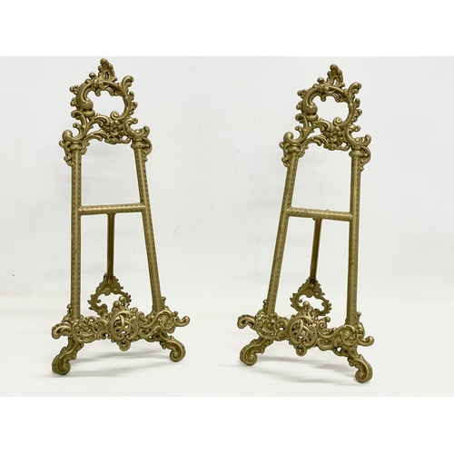 92 - 3 large 18th century style brass tabletop easels. Largest 27x55cm.