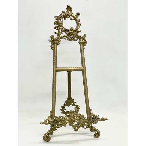 92 - 3 large 18th century style brass tabletop easels. Largest 27x55cm.