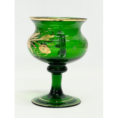 244 - A late 19th century hand blown Bristol Green vase in the manner of Moser. 14x11x13.5cm