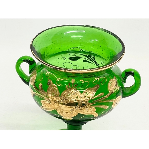 244 - A late 19th century hand blown Bristol Green vase in the manner of Moser. 14x11x13.5cm