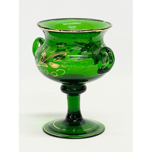 244 - A late 19th century hand blown Bristol Green vase in the manner of Moser. 14x11x13.5cm