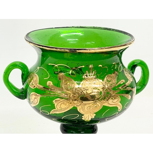 244 - A late 19th century hand blown Bristol Green vase in the manner of Moser. 14x11x13.5cm