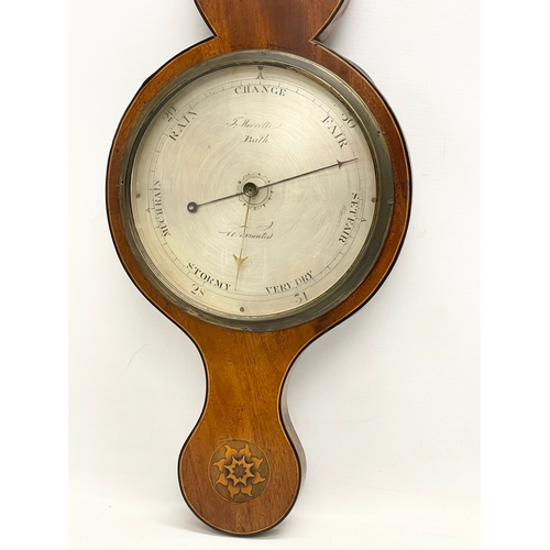 44 - A George IV inlaid mahogany barometer by J. Moretti. Circa 1820. 26x99cm.