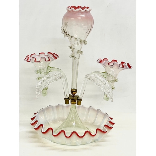 45 - A Victorian Vaseline Glass epergne. 27x42cm.