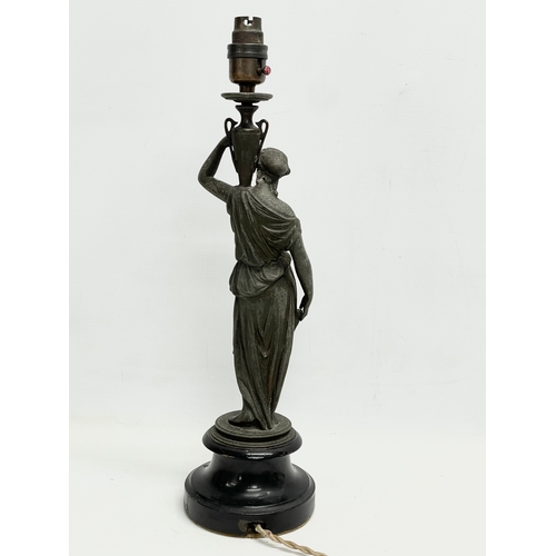 257 - An early 20th century classical style spelter figurine table lamp. 46cm